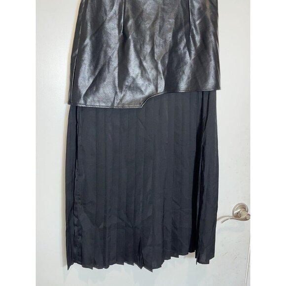 NWT Commense Asymmetric Patchwork Faux Leather Chiffon Pleated Maxi Skirt small. - Picture 4 of 10